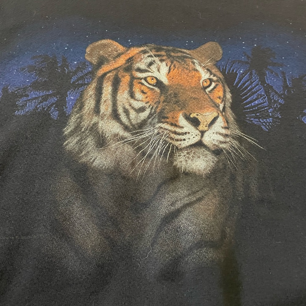 Rare Vintage 90s Tiger Graphic Sweatshirt - Night Nature. Double side Scene Sz L - Picture 4 of 10